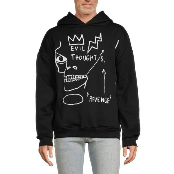 Reason Basquiat Hoodie Men’s XL Black White Evil Thoughts Graphic - Picture 2 of 16